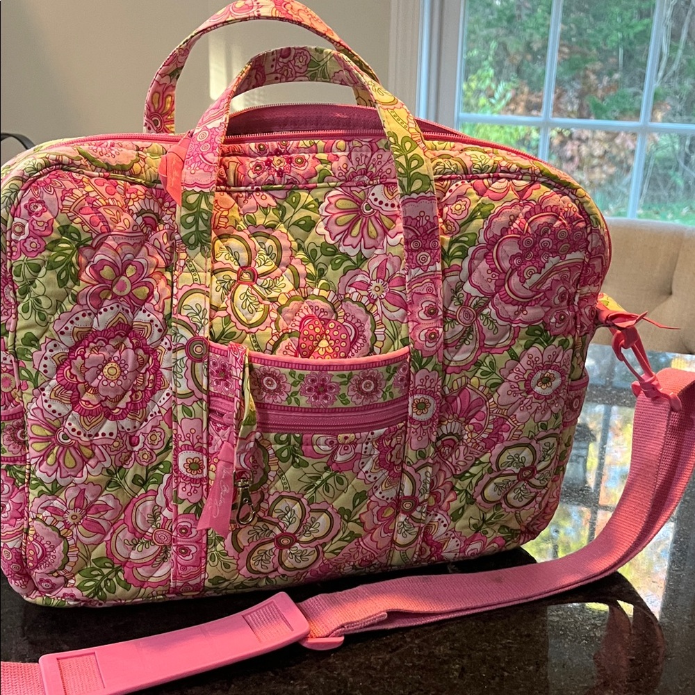 Vera Bradley Pink and Green Floral Laptop Bag